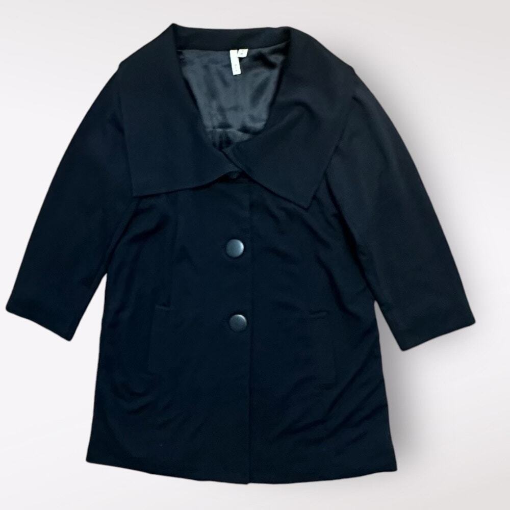 Frenchi Collared Buttoned Mid Length Coat Womens Medium Black